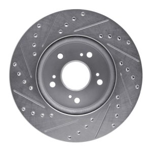 Acura RDX Brake Rotor (1) - Front Right - R1 Concepts - Drilled & Slotted - Silver - `07-`16